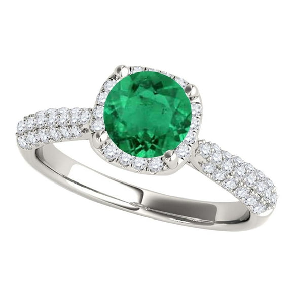 Aonejewelry 1.20 Ct. Halo Beautiful Design Emerald and Diamond Engagement Ring In 14k Solid White Gold