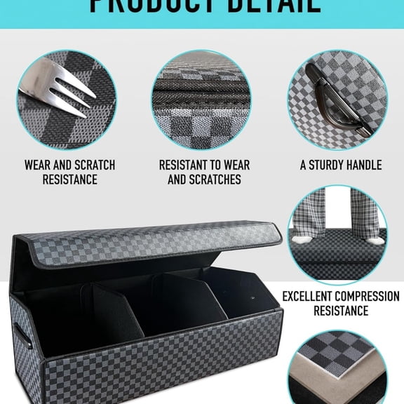 Trunk Organizer for SUV - Leather Storage Box, Extra Large, Magnetic Lid, Collapsible and Adjustable Car Organizer
