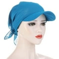 thumbnail image 2 of harmtty Turban Hat Solid Color Sunshade Wide Brim Breathable Scarf Cap Outdoor Supply,Lake Blue, 2 of 8