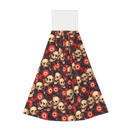 

Qekee record Skull rock Print Hanging Kitchen Towels Coral Velvet Wipe Hand Towel Absorbent Hand Towels Microfiber Tie Towel for Bathroom Kitchen Decor