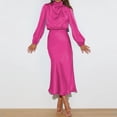 thumbnail image 4 of IDOPIP Women's Elegant Long Sleeve Satin Dress Mock Neck Elastic Waist Cocktail Party Maxi Dress, 4 of 8