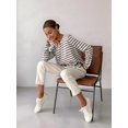 thumbnail image 5 of Womens Striped Soft Knit Pullover Sweater Loose Fit Shirts Brown L, 5 of 8