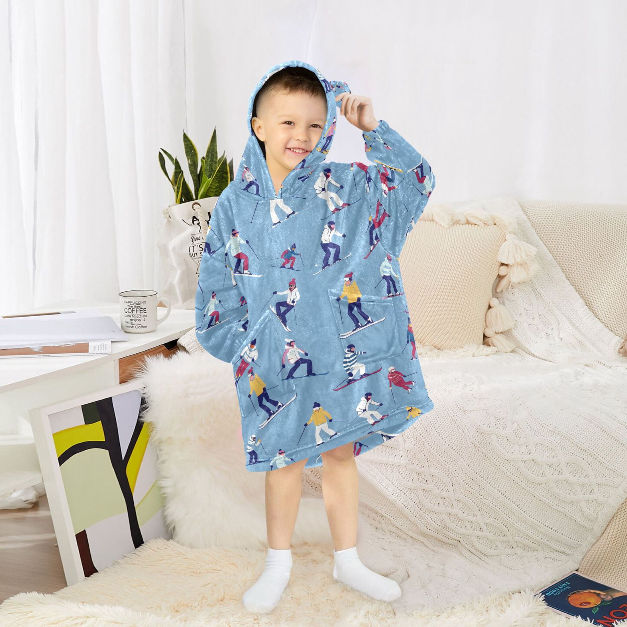 joogoo Wearable Blanket Hoodie for Skier Skating Flannel Sherpa Pocket 3-14 YR S