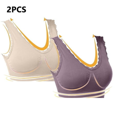 Juslio Minimizer Bras for Women Full Coverage 2PC Lace Wirefree Solid Vest Breasted Bra
