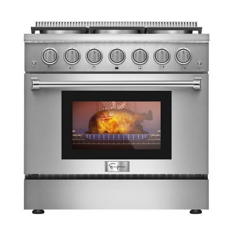 Empava 36 in. 5.2 Cu. ft. Pro-Style Slide-In Single Oven Gas Range with 6 Sealed Ultra High-Low Burners - Heavy Duty Continuous Grates in Stainless Steel