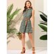 thumbnail image 3 of Día de San Patricio Vestido Sin Mangas Con Cinturón Estampado Por Encima De La Rodilla Con Media Tapeta Para Mujer Floral verde oscuro, blanco M, 3 of 6