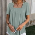 thumbnail image 4 of Tnhcen Women's Summer Square Neck Wrinkled Front Blouses | Loose Fit Short Sleeve Mesh Tops | Nylon Spandex Blend Plus Size S-2XL, 4 of 4