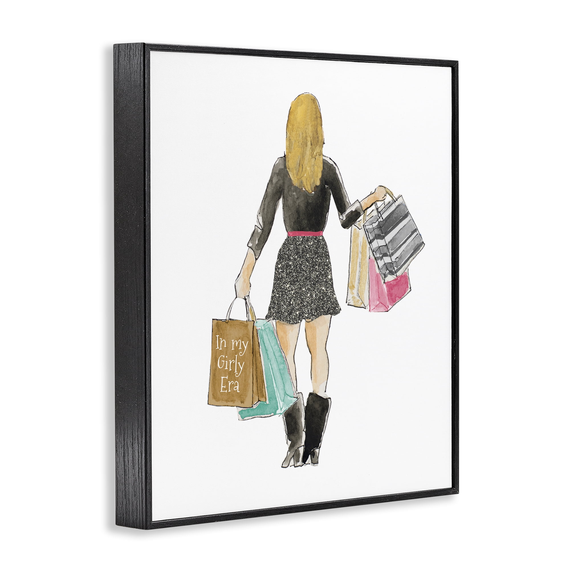 Stupell Industries Girl With Shopping Bags Black Framed Giclee Art, design by Lanie Loreth