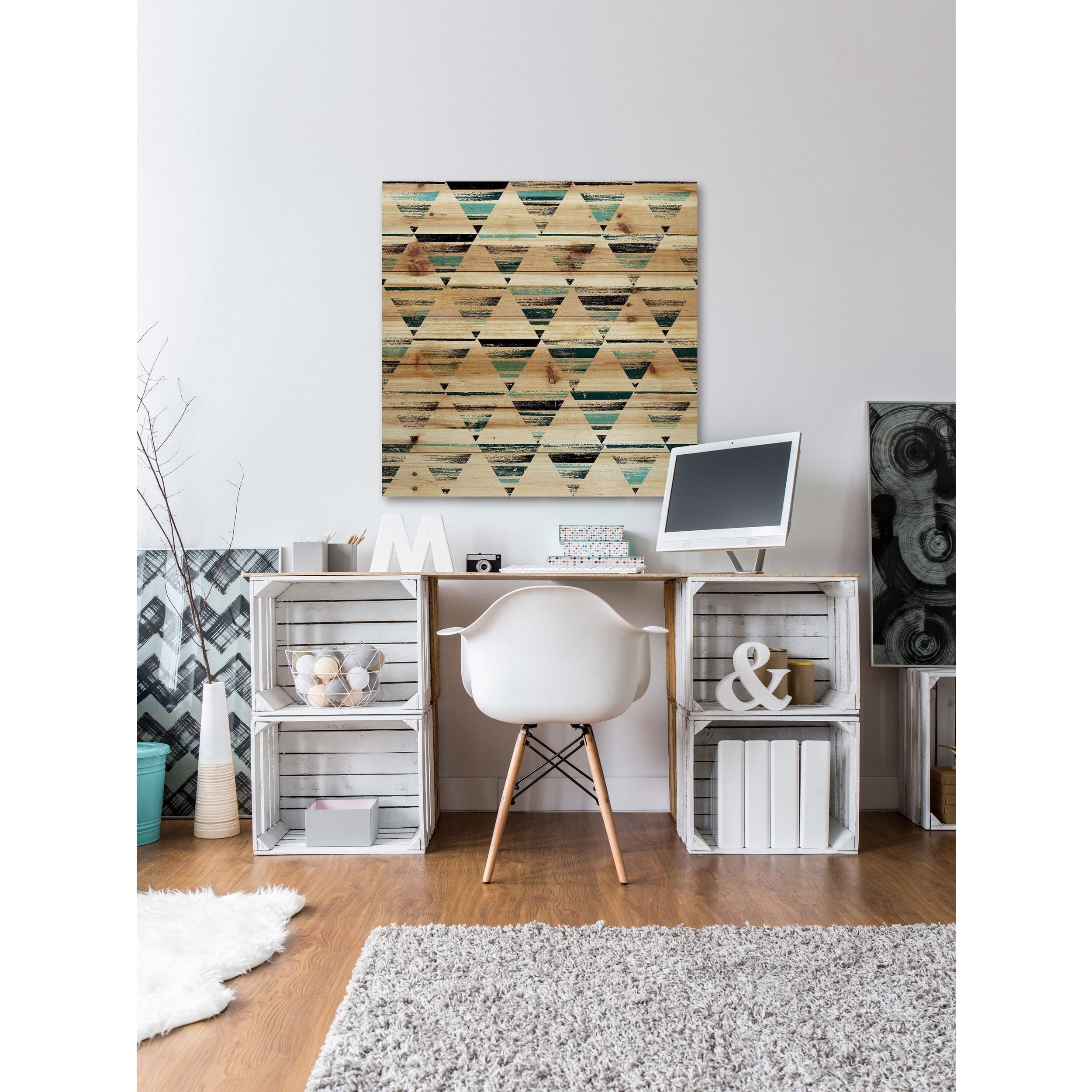 Marmont Hill - "Shaded Triangles" Painting Print on Natural Pine Wood