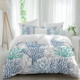 thumbnail image 2 of Blue Teal Grey Coral Coastal Duvet Cover Set, Summer Beach Nautical Ocean Soft Duvet Cover Twin Size Bedding Set 4 Pieces, 1 Quiltcover and 2 Pillowcases with Zipper, 1 Bed Sheet for All Seasons, 2 of 9