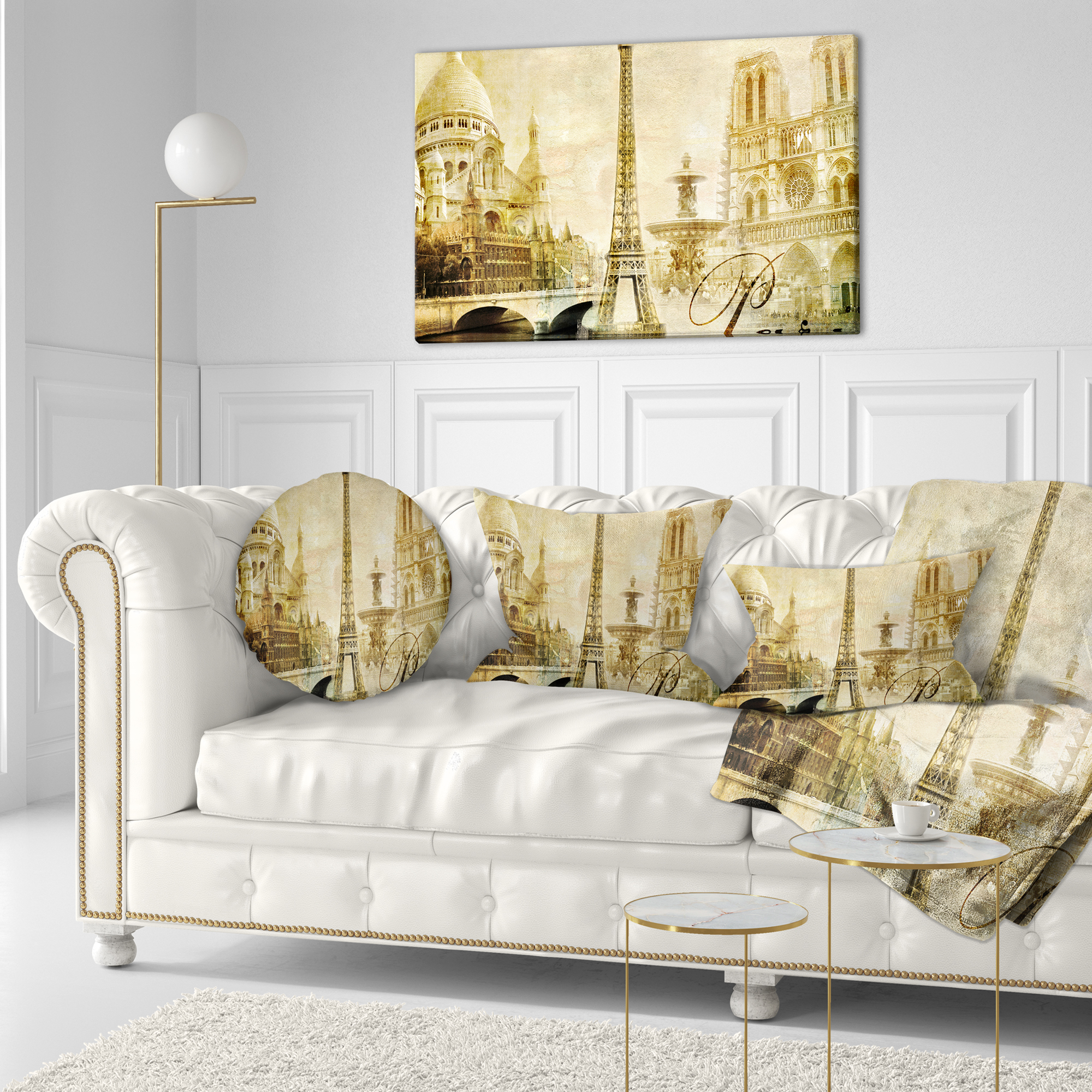 Designart Old Beautiful Paris - Cityscape Digital Throw Pillow - 12x20
