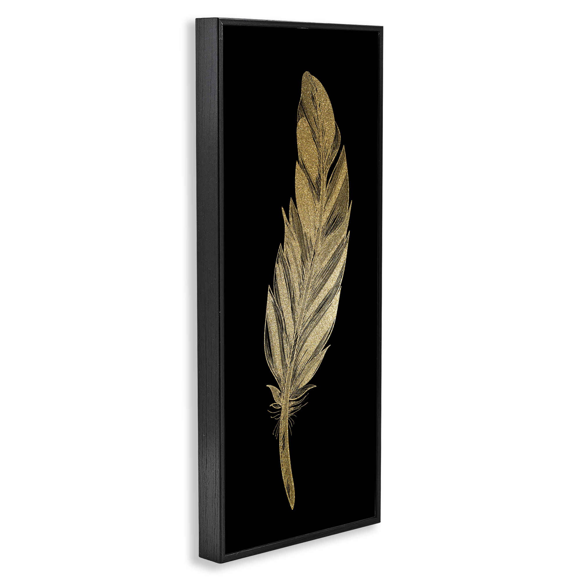Glam Feather Black & Gold Black Framed Giclee Art, design by Kim Allen