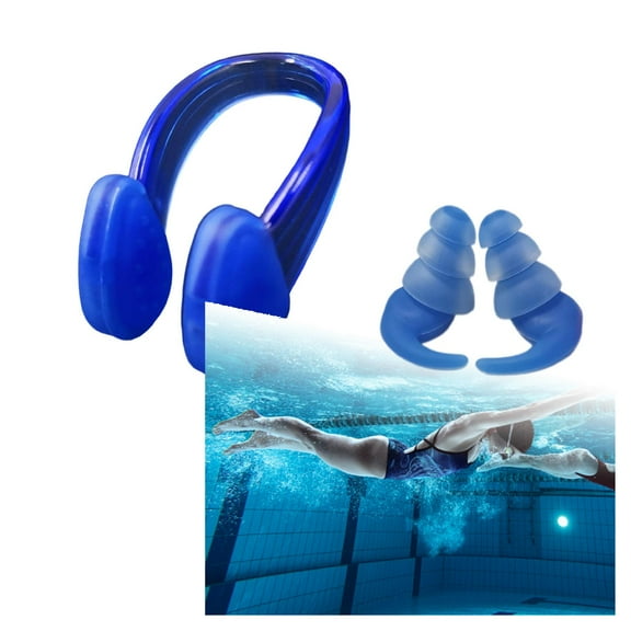 Reusable Silicone Ear Plugs & Nose Clips Set for Swimming - Waterproof Swim Earplugs with Noise Cancelling & Comfortable Nose Plugs for Adults, Bathing, Surfing & Watersports