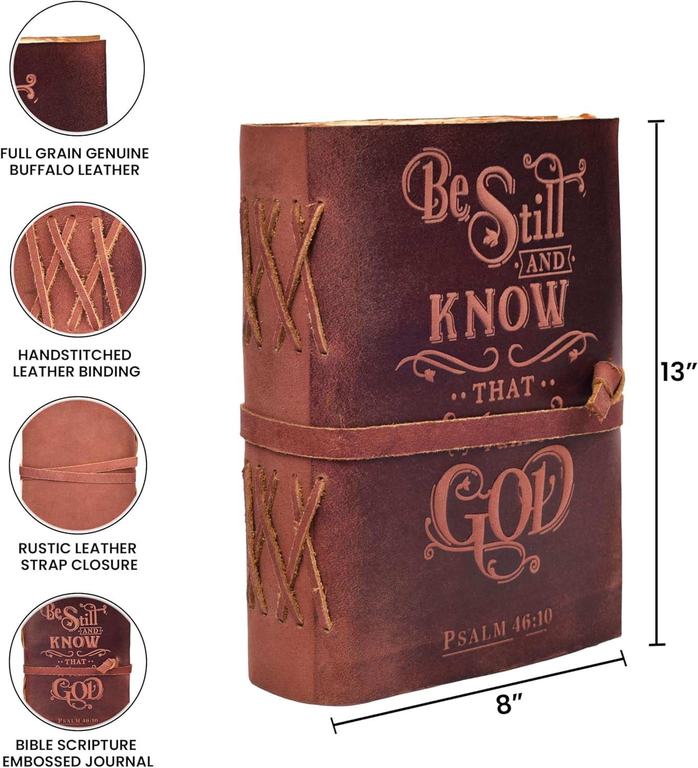 Vintage Leather Journal with Psalm :10 Bible Verse–13''x8'' Embossed Prayer Study Journal for Women & Men – 200 Pages Handmade Cotton Deckle  Watercolor Paper - Fuchsia