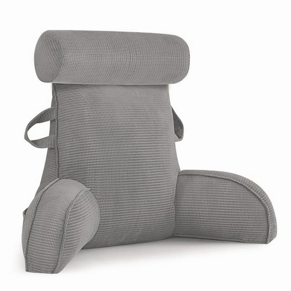 TOPCHANCES Backrest Reading Pillow, Bed Rest Pillow with Side Pocket, Detachable Neck Roll & Washable Velvet Pillowcase , Back Support Pillows for Bed Floor Sofa Daybed Office (Gray)