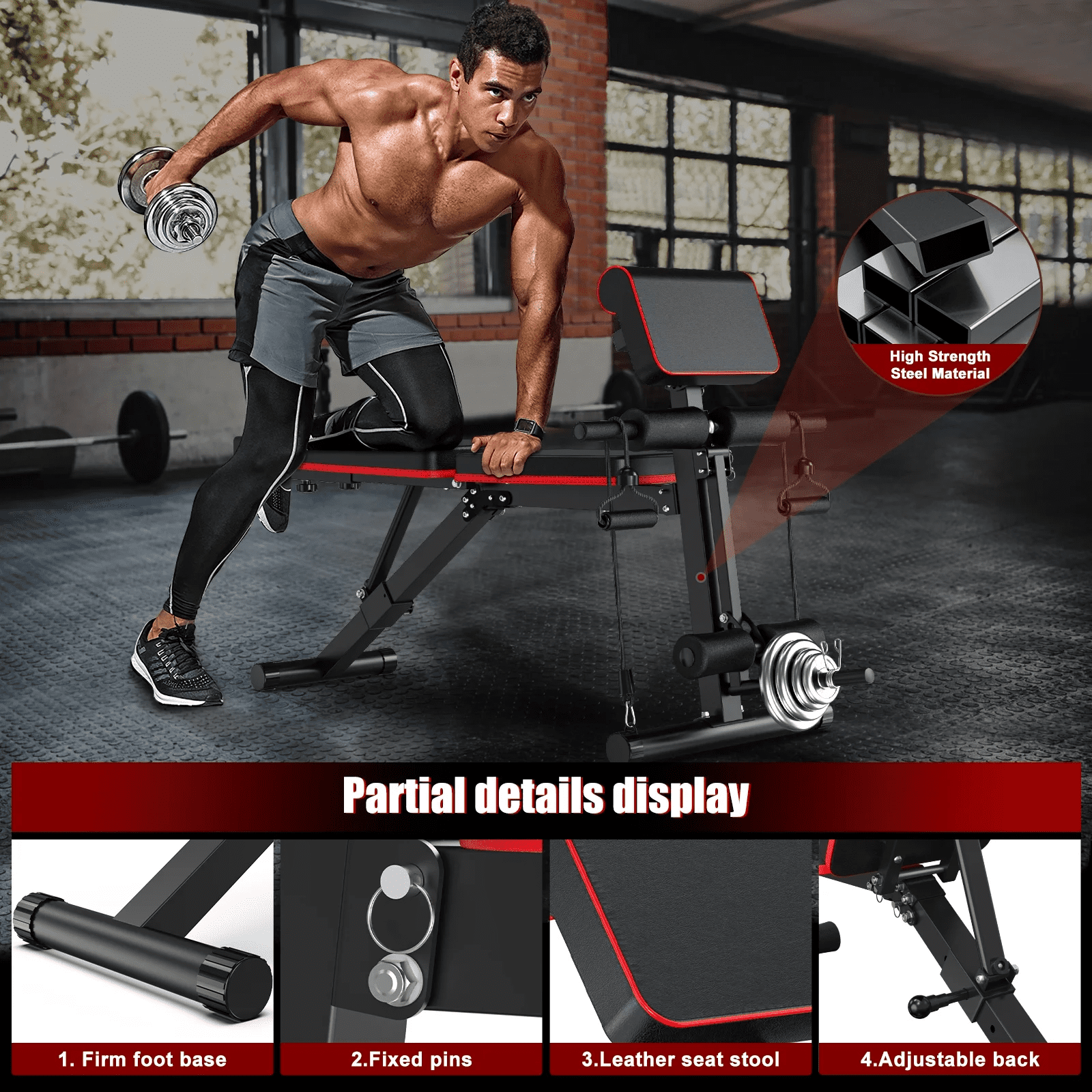 GIKPAL 7 Positions Foldable Adjustable Weight Bench Workout Bench with 50lb(25lb*2) Adjustable Dumbbell