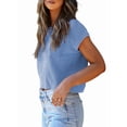 thumbnail image 3 of Women'S Summer Cropped Sweater Vest Trendy Cap Sleeve Crop Tops Crew Neck Loose Knit Tank Top Light Blue M, 3 of 6