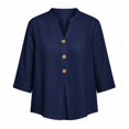 thumbnail image 2 of ZDNIXIAN Womens 3/4 Sleeve Tops Casual Loose Button Down Shirts, Lightweight Solid Color Tunic Tops with Side Pocket for Daily Work Vacation Outfits, 2 of 6