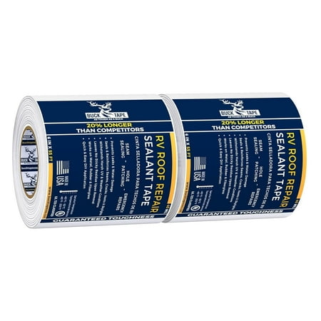 2 Pack Buck RV Roof Sealant Tape &ndash; 6 Inch x 55ft 40 Mil &ndash; Waterproof RV Tape for Roof Repair Seams Skylights Vents & Window Leaks on Camper Trailer & Boat UV Resistant & Weatherproof White
