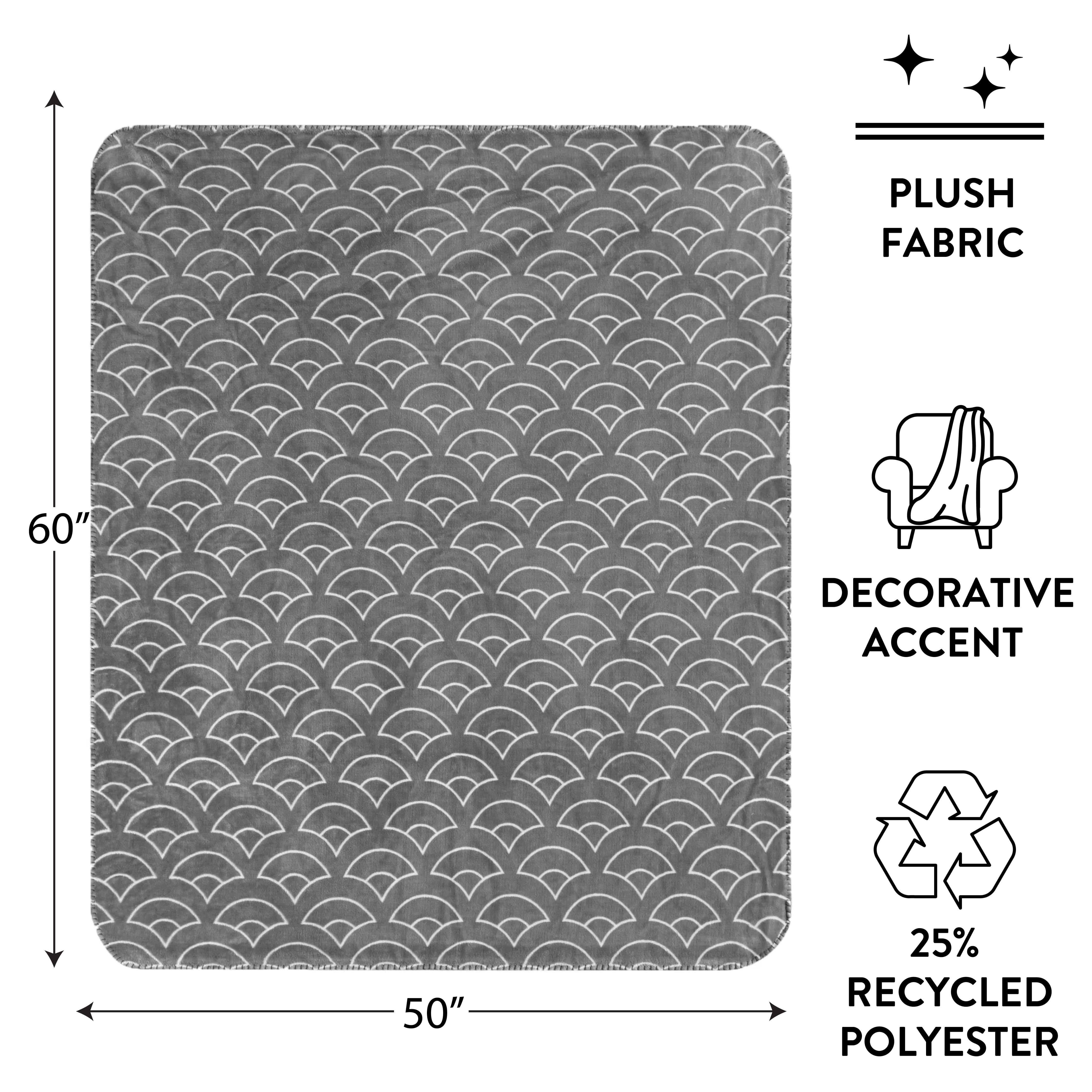 Mainstays Fleece Plush Throw Blanket, Gray Geo, Standard Throw