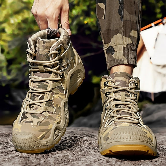 XIMIN Men's Snow Boots Water Resistant Camouflage Non-slip Winter Shoes Waterproof Hiking Boots with Fuzzy Lined Warm High Top Boots Outdoor Mid Trekking Backpacking Mountaineering Shoes