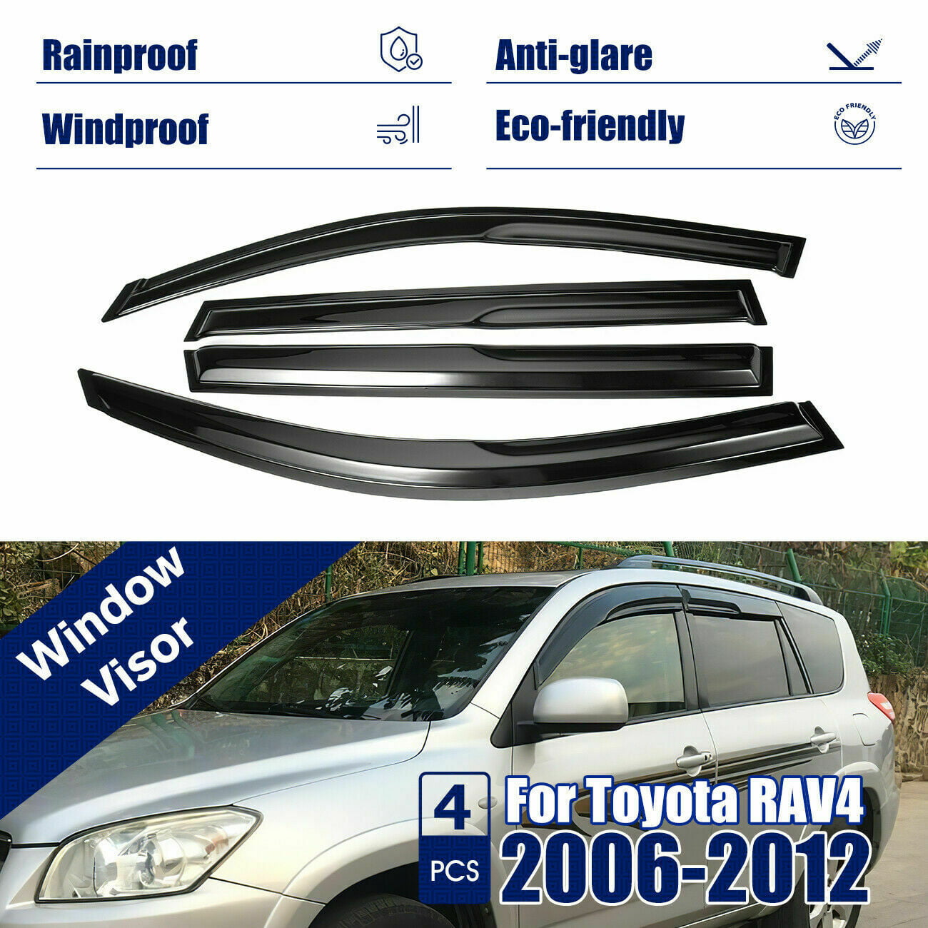 Smoke Window Visor Sun Rain Wind Guards Vent Shade for 2006-2012 Toyota Rav4