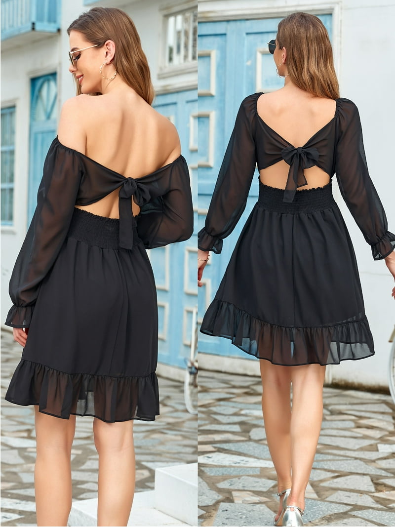 off the shoulder long sleeve homecoming dress Cute Homecoming Dress A-line Off-the-shoulder Short Prom Dress Party D –  Anna PromDress main image 0