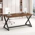 thumbnail image 3 of Rustic Computer Desk  Industrial Home Office Desk  Farmhouse Wood Metal Work Desk for Writing Study  Vintage Minimalist Executive Workstation PC Gaming Table in Bedroom  Rustic, 3 of 5