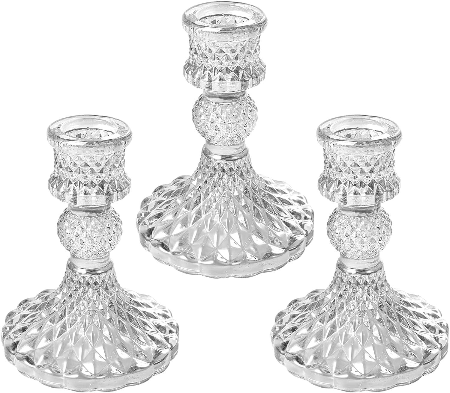Saim 3 Pcs Glass Candle Holder, Taper Candlestick Holders Decorative for Wedding, Party & Windowsill Decor