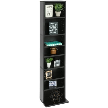 Living Room Media Cabinet Best Choice Products 8-Tier Media Console Shelf Storage Organization Cabinet Tower Bookcase for CDs, DVDs, Video Games, Books w/ Adjustable Shelves and 150lb Capacity Per Shelf, Black ()