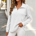 thumbnail image 2 of Fall Tops for Women Nelozsy Women V Neck Plus Size Ribbed Long Sleeve Top Pullover White L, 2 of 6