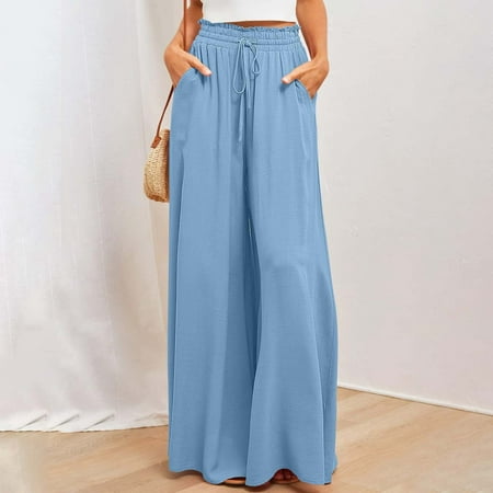 SNKSDGM Women s Plus Cotton Panties for Women Womens Dress Pants Petite Short Length 2025 Women s Large Size Self Tie Collar High Waist Wide Leg Straight Wide Leg Pants with Pockets