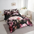 thumbnail image 3 of Manfei Retro Peony Bedding Comforter Set 7pcs for Women Girls, Vintage Blossoms Queen Bedding Sets, Tropical Floral Queen Sheet Sets, Black Pink Bedroom Decor, 3 of 8