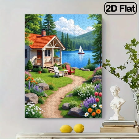 500 pieces of adult jigsaw puzzle - Tranquil Lakeside Cottage.