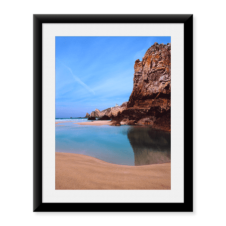 Framed Art Print, Beach with a lighthouse in the background by Panoramic Images, 17-7/8" x 21-7/8"