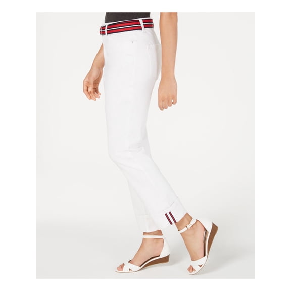 CHARTER CLUB $69 Womens New White Belted Skinny Casual Jeans 8 B B