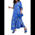 thumbnail image 1 of Vestido Bohemio con Estampado Floral para Mujer, Escote en V Profundo, Abertura Lateral, Corta, Corte A, Holgado Azul M, 1 of 5