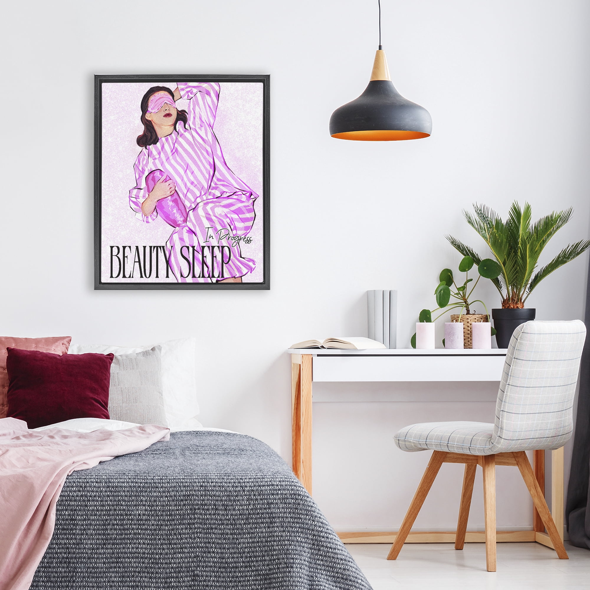 Stupell Industries Beauty Sleep In Progress Black Framed Floater Canvas Wall Art, design by Ziwei Li