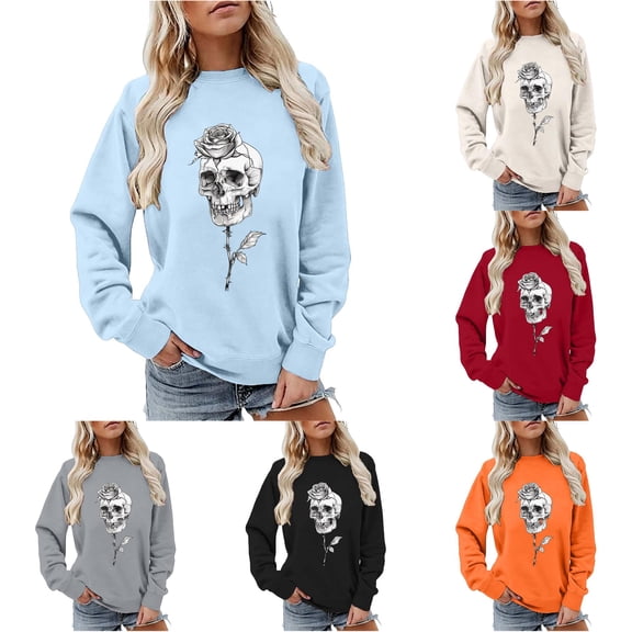 Halloween Sweatshirt for Women Versatile Women's Sweatshirt for Comfort and Effortless Style Soft Knit Pullover Top for Casual Wear Light Blue S