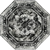 Rugs.com Monte Carlo Collection Rug – 8' Octagon Black Medium Rug Perfect For Living Rooms, Kitchens, Entryways