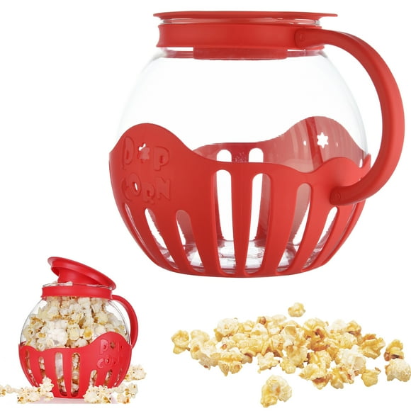 Microwave Popcorn Glass Container (Red), Microwave with Temperature Glass Lid Measures Kernels and Melts Butter Made Without Dishwasher 3