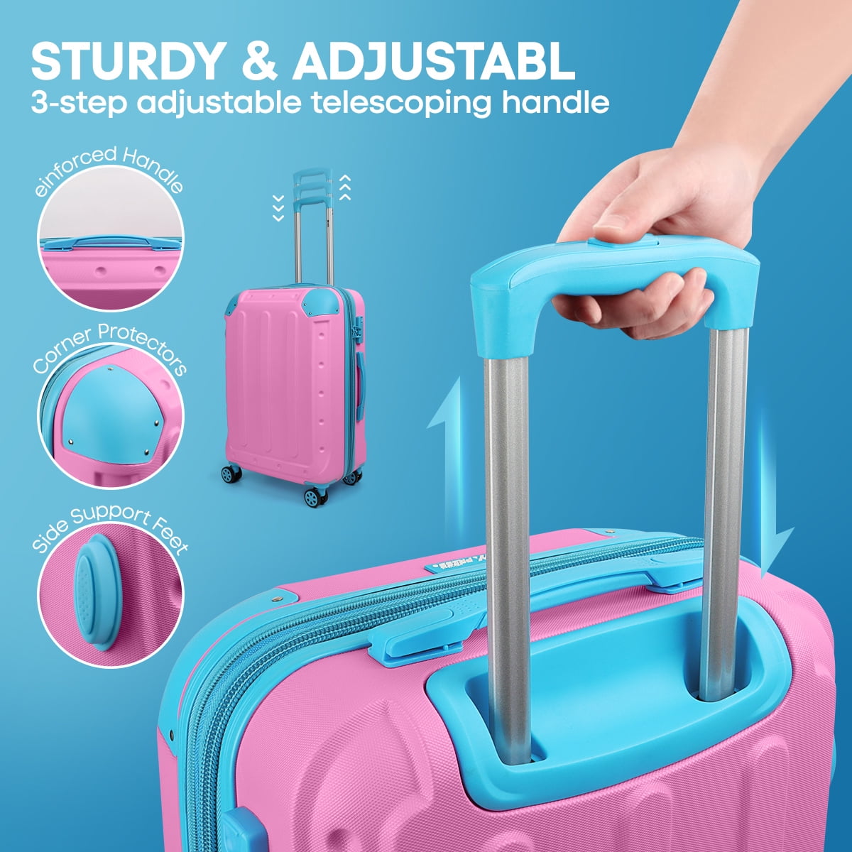 3 Piece Hardside Luggage Set, Expandable ABS Spinner Suitcases (20/24/28) – Lightweight & Scratch-Resistant Travel Luggage, Pink -EL2401