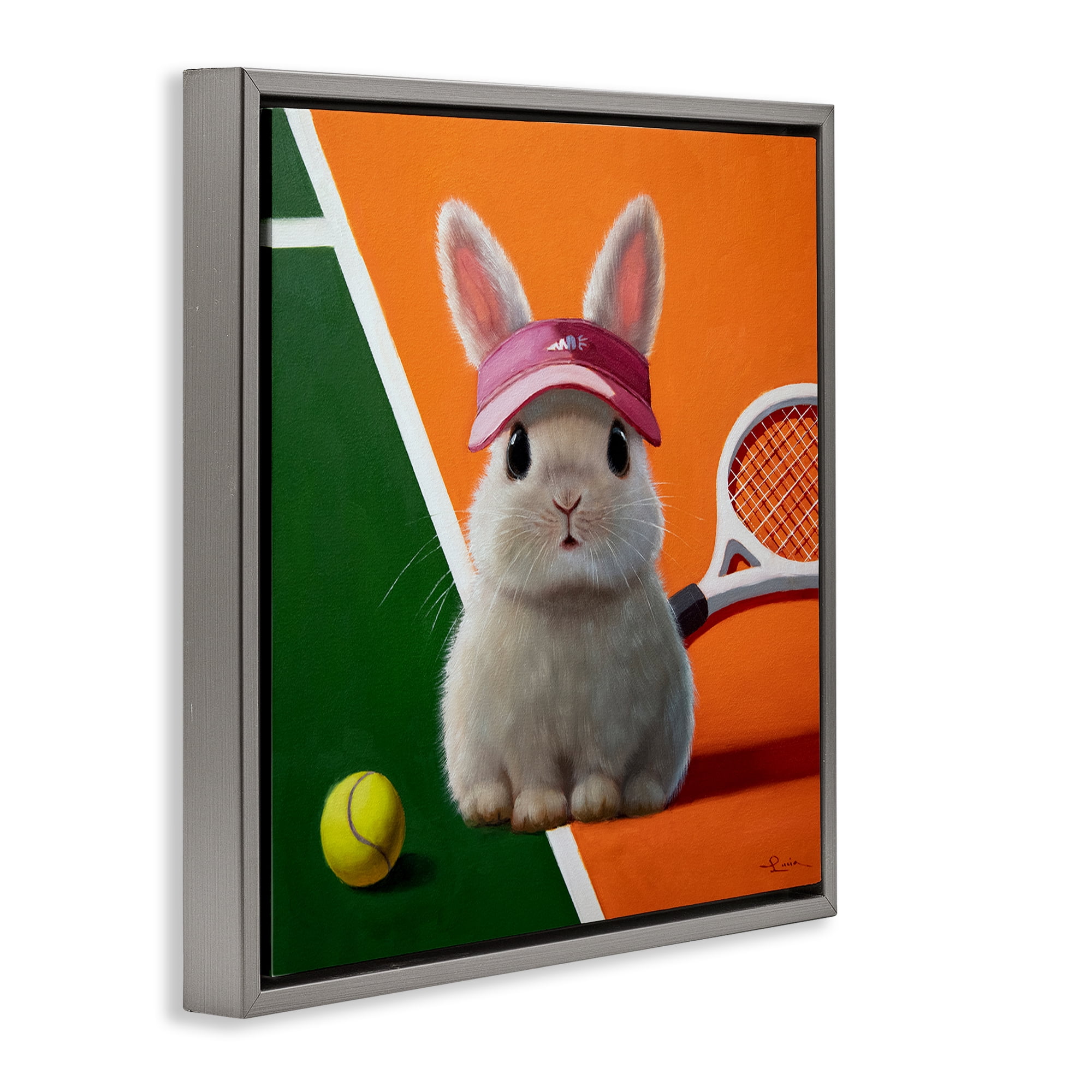 Stupell Industries Match Ready Tennis Bunny Gray Framed Floater Canvas Wall Art, design by Lucia Heffernan