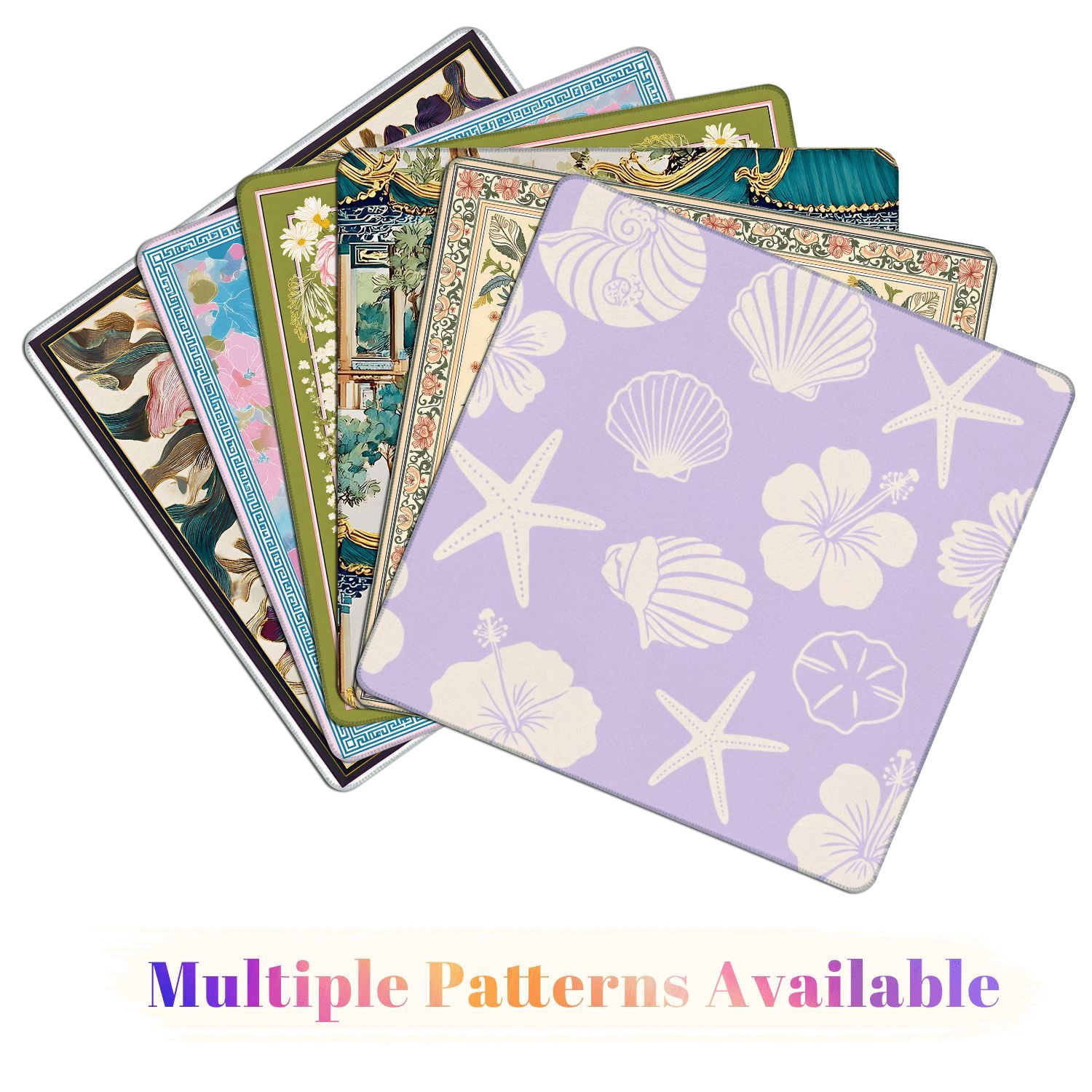 Mahjong Mat 31.5" x 31.5" Pastel Purple Tropical Seashell Starfish Hibiscus Flowers Non-Slip Noise Reduction American Mahjong Tiles Table Cover for Dominoes Poker Card Board Games Gift