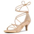 thumbnail image 1 of Sandalias de Tiras con Tacón de Gatito Allegra K Cordón Arriba para Mujer Marrón 41, 1 of 7