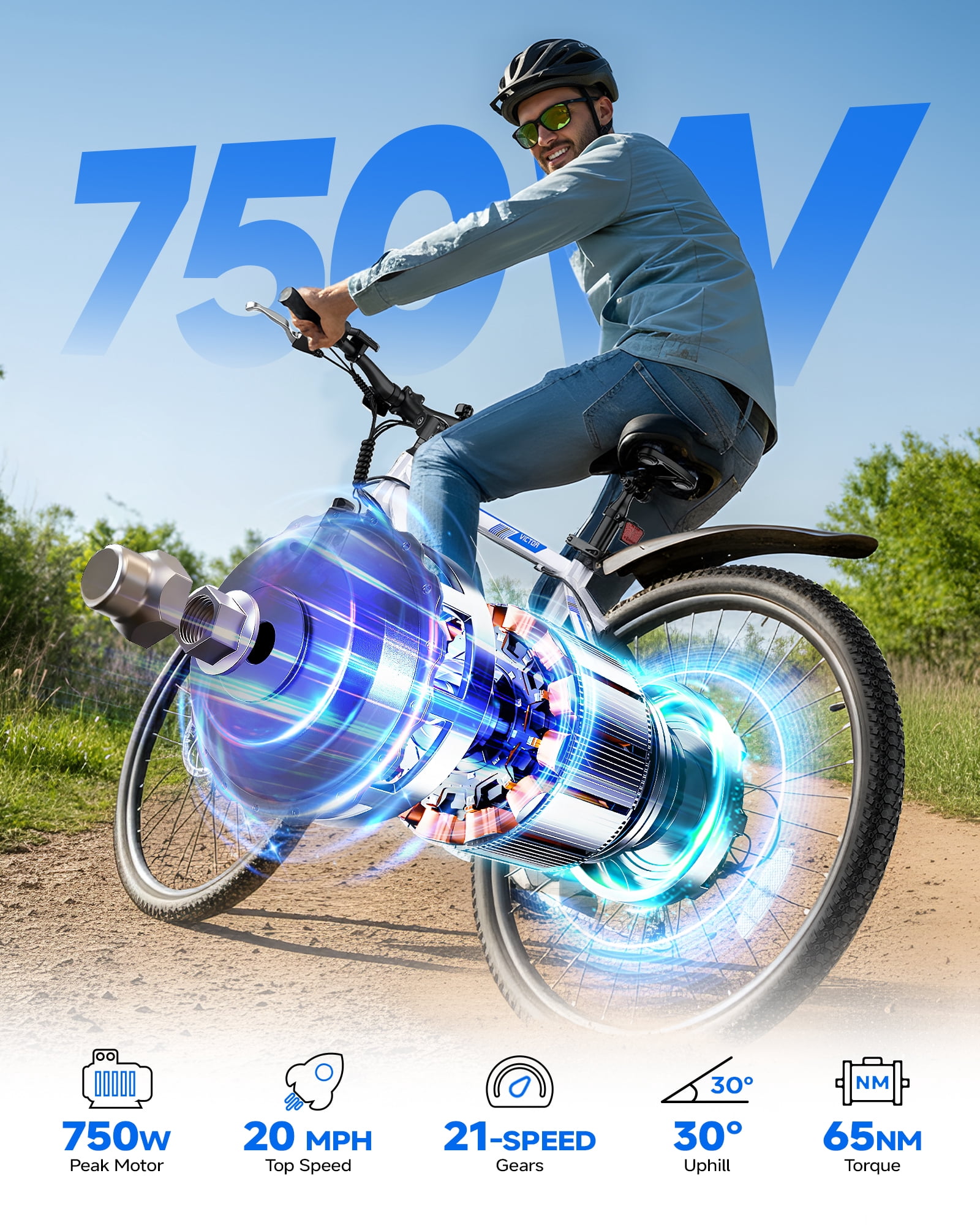 QNUT Full Aluminum Electric Bike for Adults & Teens, Peak 750W, Upgraded Adjustable Handlebars, 21-Speed Commuter E-Bike with Dual Disc Brakes, 40-Mile Range, for mountain & Commuter (Dawn Glide)