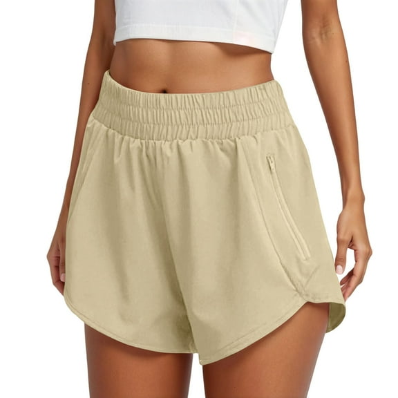 Women's Summer Athletic Running Shorts with Side Zipper Pockets Elastic Waist High Slit Casual Workout Gym Sports Daily Wear Outfit