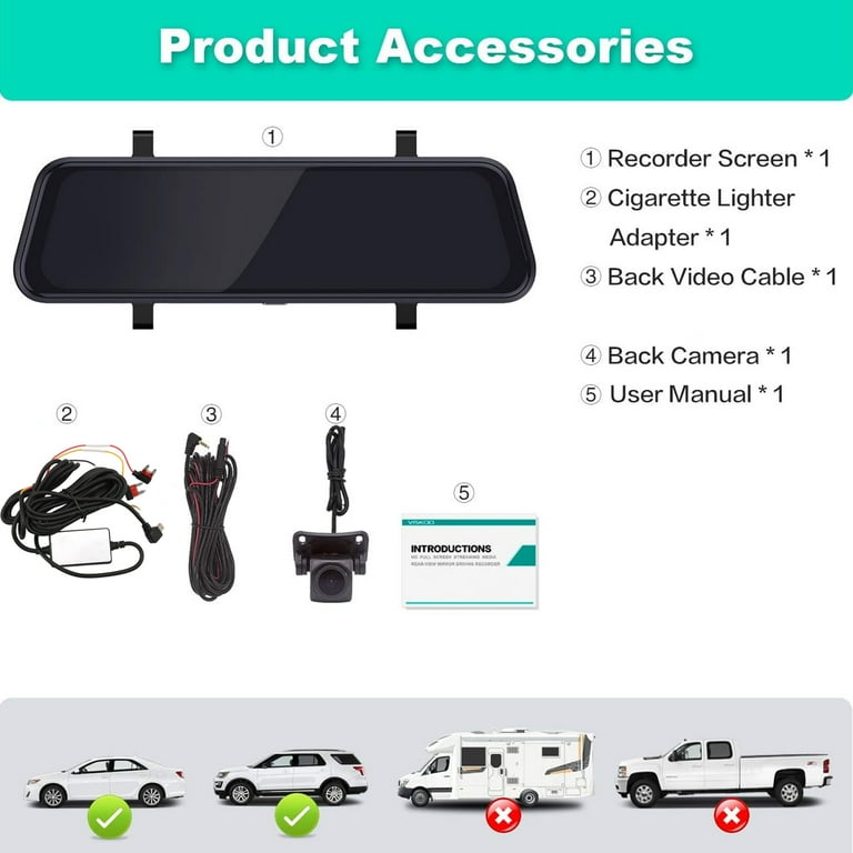 Dashcam Rétroviseur 11.8" 1080P HD Touch Screen - Caméra Avant Arrière 64GB