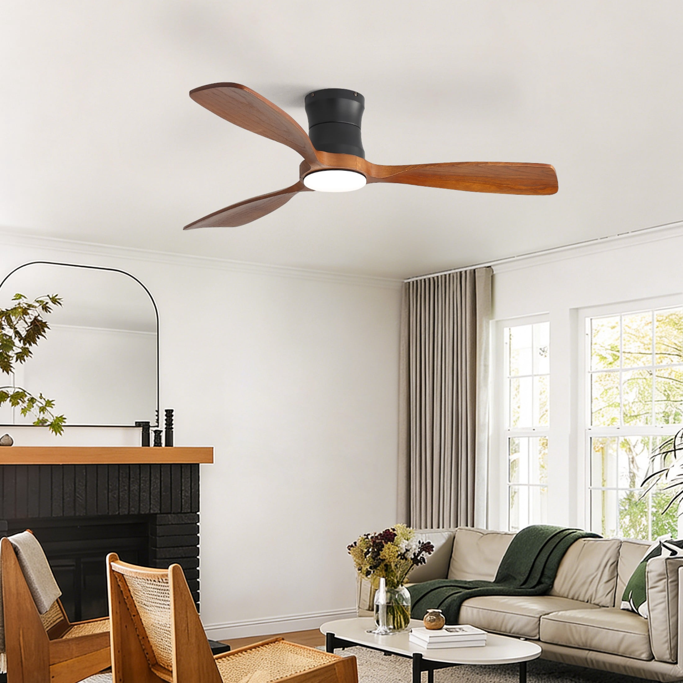 Sofucor 48-Inch Flush Mount Ceiling Fan with LED Light and Remote Control, Dimmable, ETL Certified