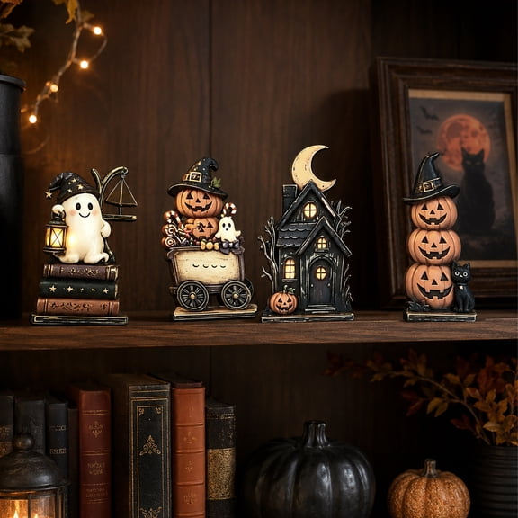 Halloween House Decor Haunted House Decor 6 Inch Vintage Wooden Indoor Halloween Table Decor Spooky Halloween Decor for Home, 1 Pack